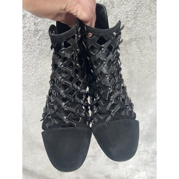 Cecelia New York Women’s 8 Boots Bootie Black Suede Block Heel Leather Ribbons - Picture 6 of 11